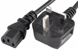 2m UK Mains Plug to IEC C13 Socket Lead, 6A, Black